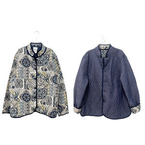 BonWorth Quilted Blue Paisley Floral Reversible Jacket Lighter Weight SZ Large